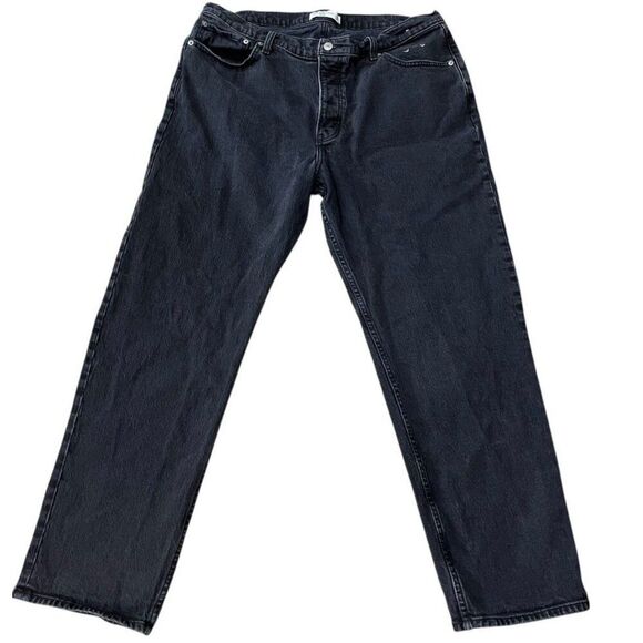 Abercrombie & Fitch The Dad High Rise Black Jeans 16 R 38 x 29 Button Baggy - Picture 1 of 4